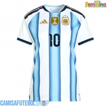 Camisa de time de futebol Argentina Lionel Messi #10 Replicas 1º Equipamento Feminina Mundo 2026 Manga Curta
